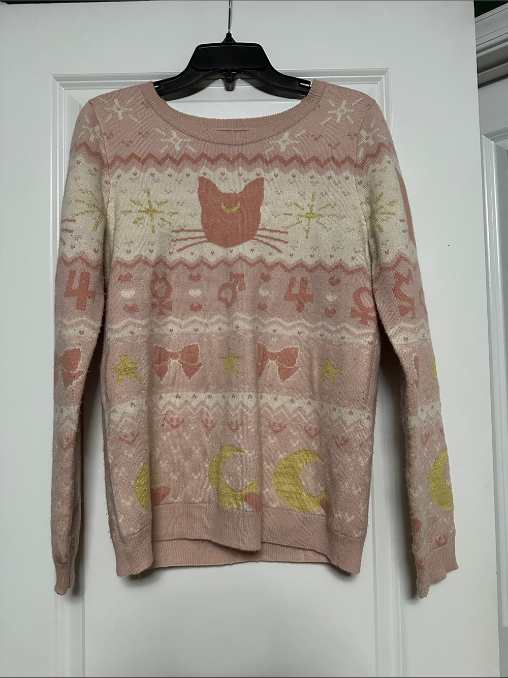 Sailor Moon Women's Pink Cat & Moon Crewneck Sweater